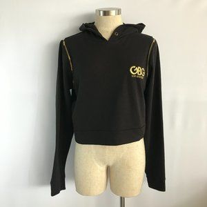 Rare GBG Los Angeles Cropped Pullover Hoodie Sweater Gold Zip Detail Sz M